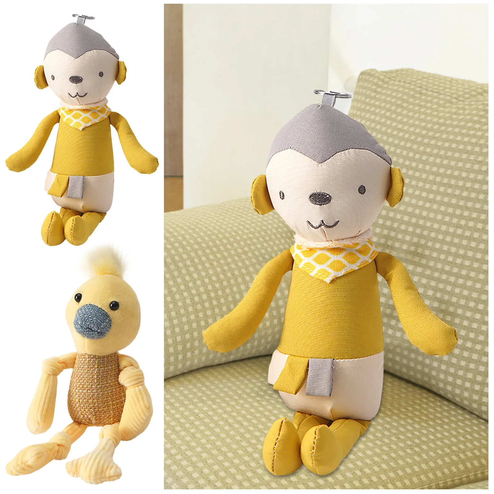 

Pull Wind Cow Plush Pendant Banana Monkey Doll Key Chain Bag Pendant Cute Du-ck Doll High Quality Cartoon Baby Toys Juguete