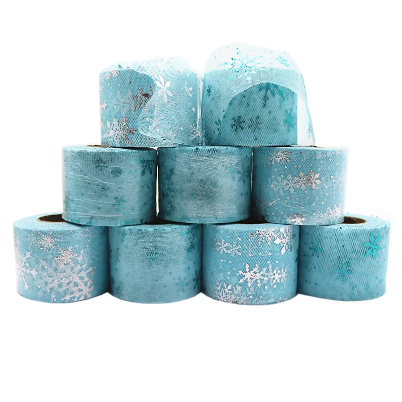 25 ярдов/рулон 6 см Блестящий Снежный цветочный узор Тюль рулон юбка пачка ткань