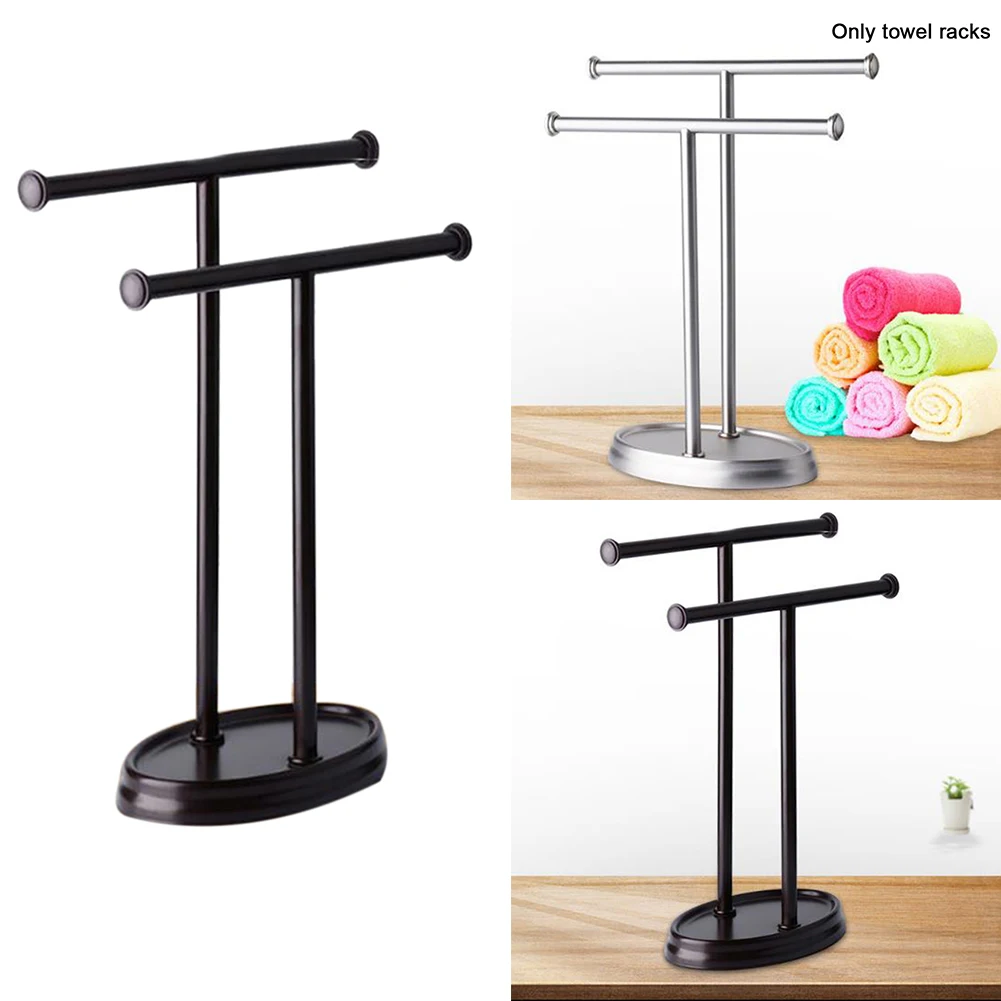 

Durable Easy Clean Stainless Steel Towel Stand Double Layer Household Stable Organizer Storage Rack Floor Standing Space Saving
