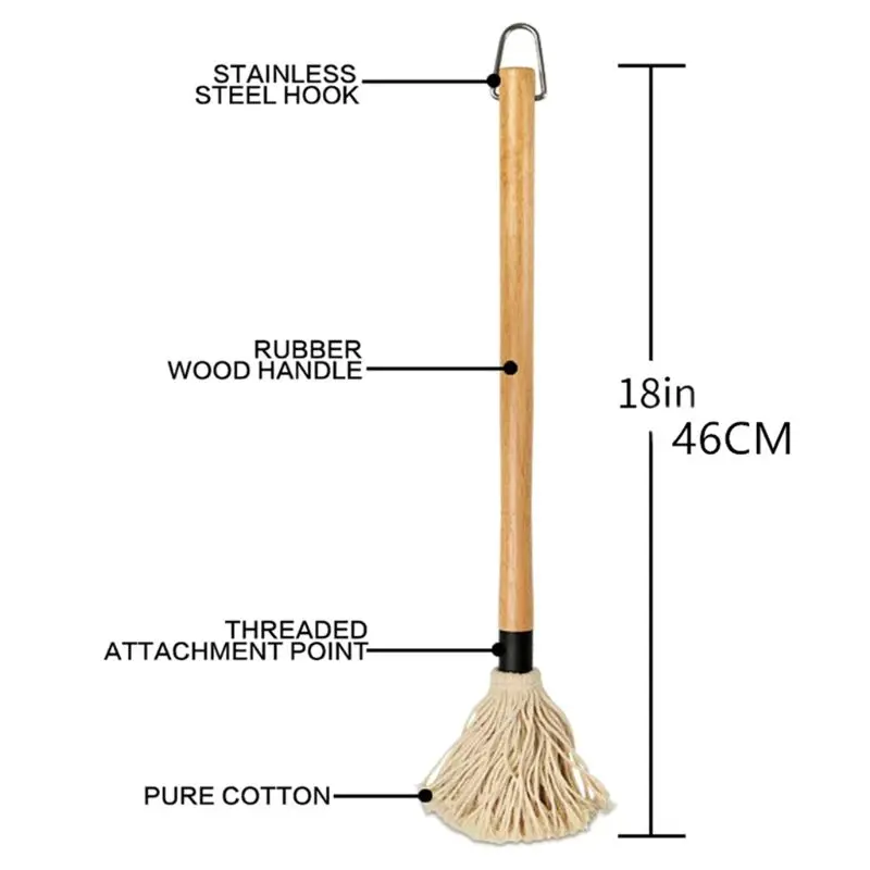 

1x Grill Basting Brush BBQ Mop Professional Barbecue Brush Basting Mops Cotton Fiber Head Natural Hardwood Handle Dish Mop Style