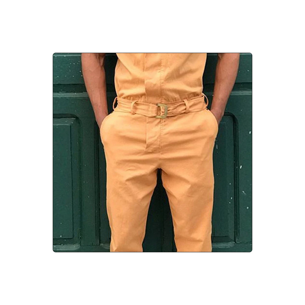 

2020 summer Men Stylish Jumpsuit Overall Sleeveless Pockets Wasit Belt Zipper Work Clothes men clothing