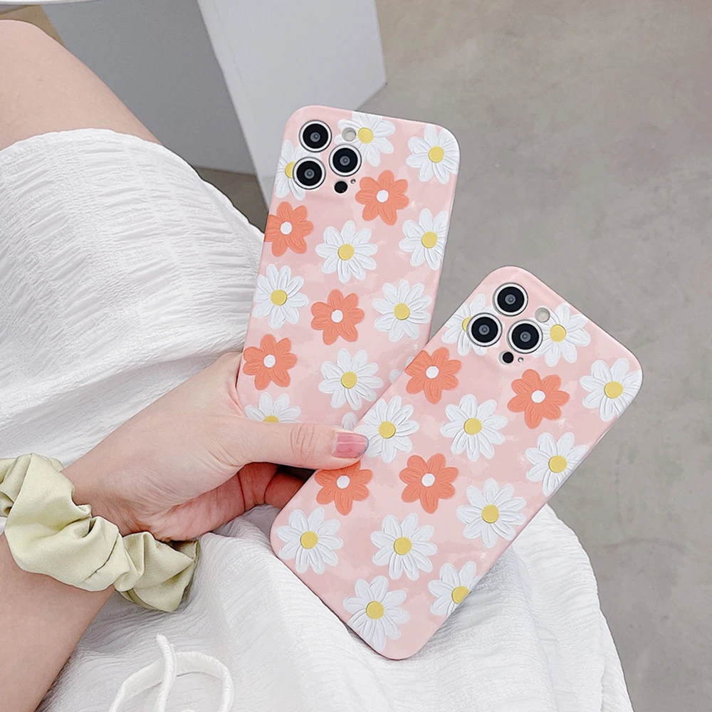 

Daisy Flower Pink Cover Phone Case For iPhone 12 Pro Max Mini XR X XS 11 Pro Max 7 8 Plus SE 2020 Soft TPU Cute Back Coque