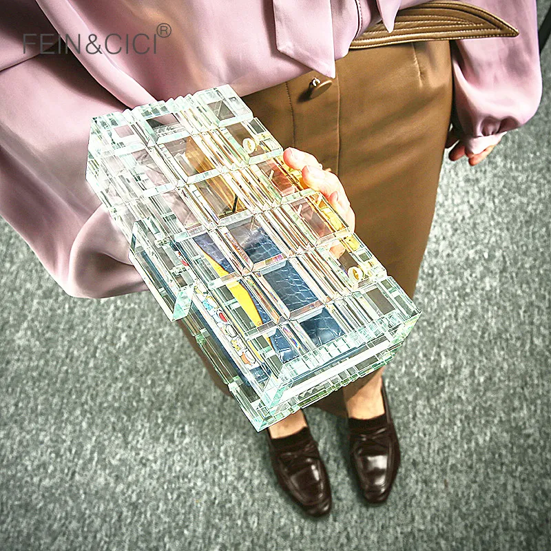 Прозрачный акриловый клатч кошелек женская прозрачная пластиковая коробка