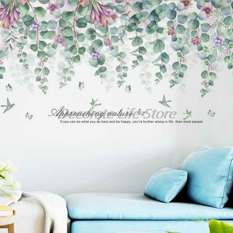 

Large Nature Green Leaves Wall Stickers Living Room Bedroom DIY Wall Decals