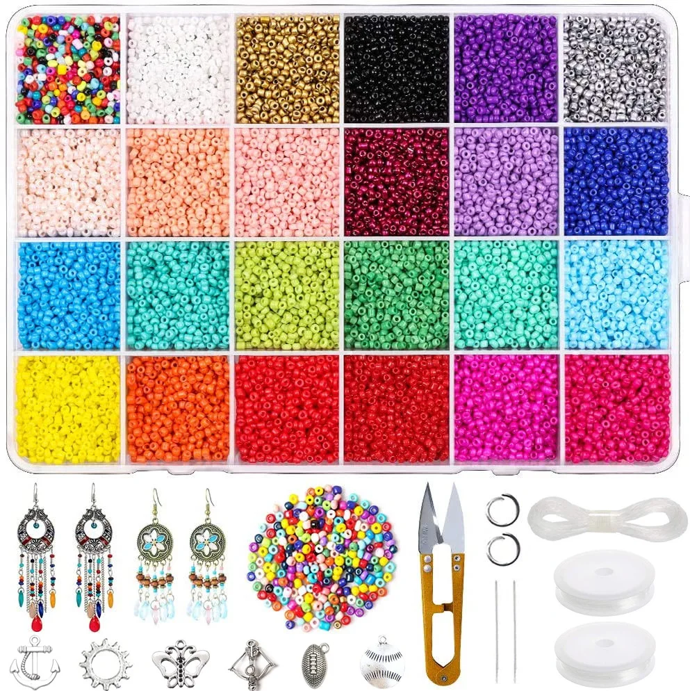 

DIY Jewelry Making Kit for Bracelets 2/3/4mm Glass Seed Beads and Alphabet Letter Beads with Charms String Necklace
