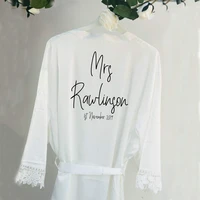 personalized mrs women lace nightwear robes satin silk female bathrobes named wedding bridal party gifts bridal shower robes