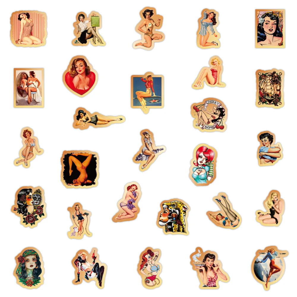 

10/50PCS Color Vintage Retro Classic Beauty Make Suitcase Laptop Helmet Waterproof Sticker Decoration Wholesale