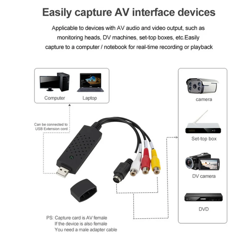 Преобразователь VHS в цифровой USB 2 0 видеопреобразователь карта захвата аудио Box VCR