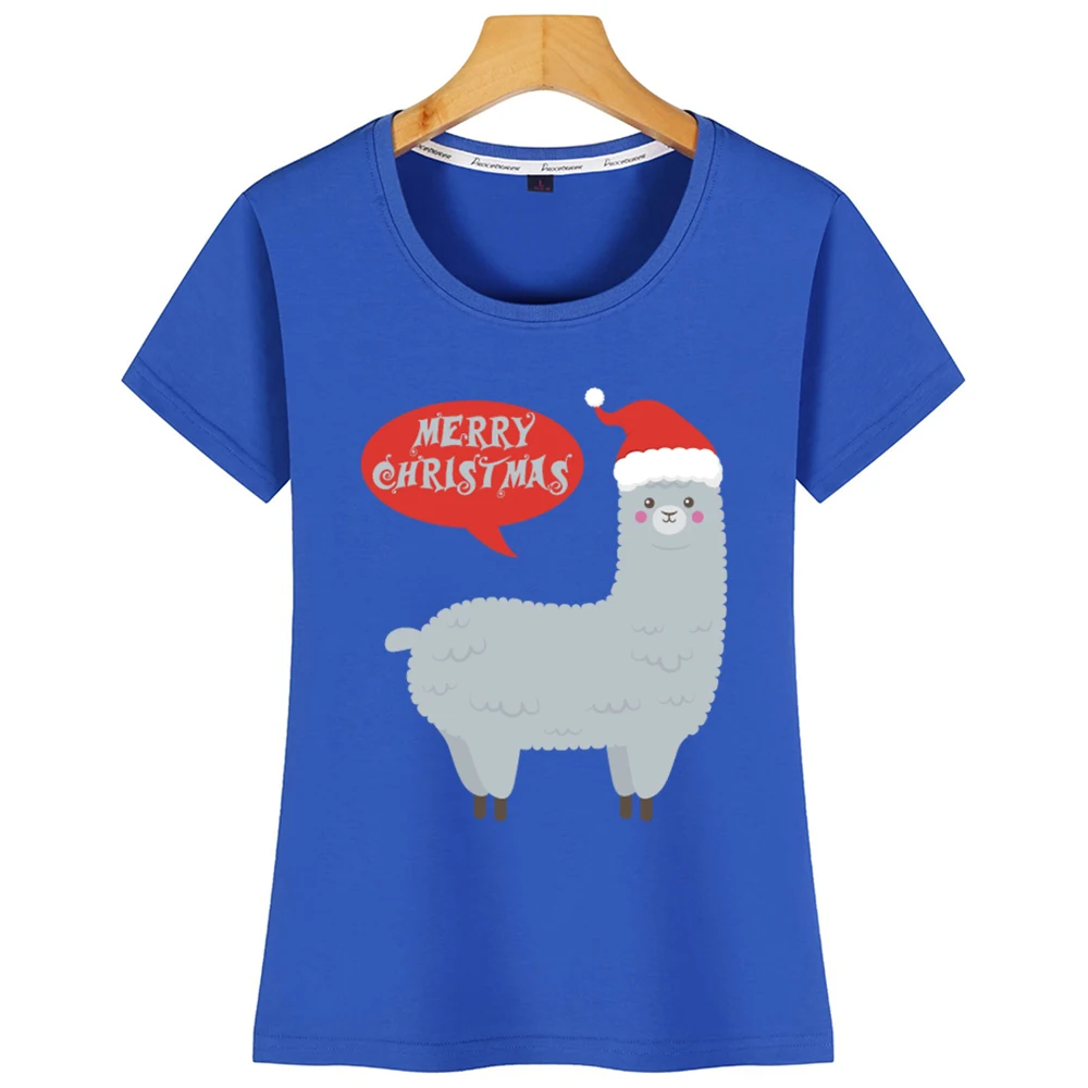 Футболка женская с альпакой базовая черная короткая рубашка рождественским