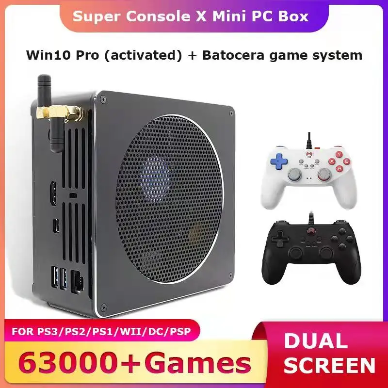 Super Console PC Box For PS3PS2PS1WIIDC 63000+ Games Mini PC With Dual Screen Output 2T HDD Win 10 + Batocera Game System