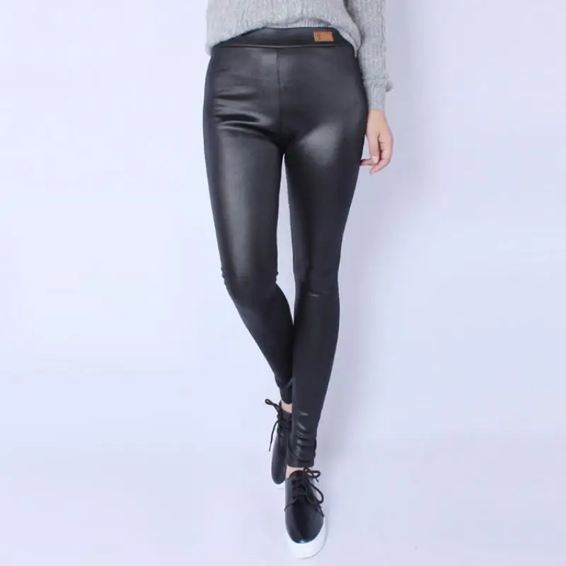 Женские леггинсы из ПУ кожи с высокой талией|Брюки| |