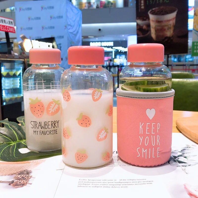 Милая Клубничная бутылка для воды мультяшная прозрачная стеклянная чашка с