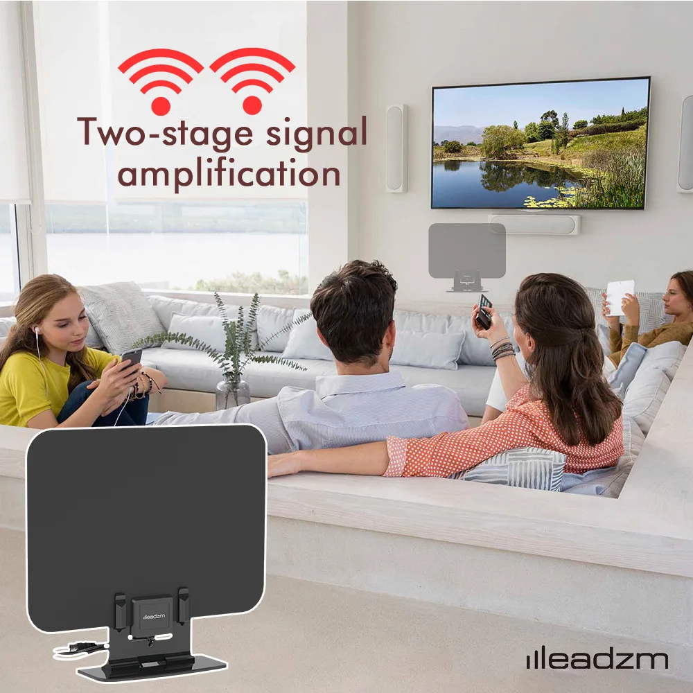 

Leadzm TA-105A Indoor Digital TV HDTV Antenna Up to 90 Mile RangeAmplifier 295 * 210 Amplifier UHF/VHF/1080p 4K with Stand