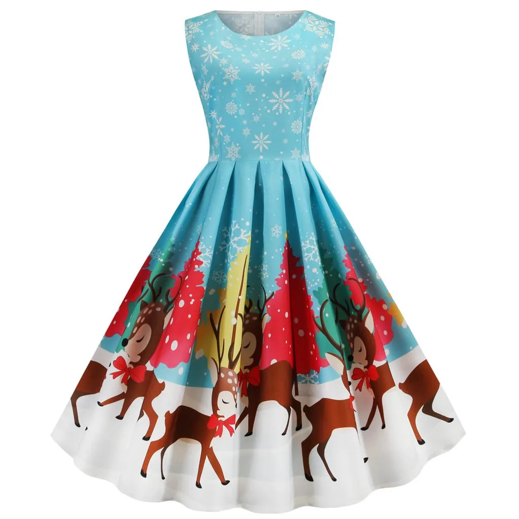 Элегантные женские рождественские платья вечерние винтажные с круглым вырезом