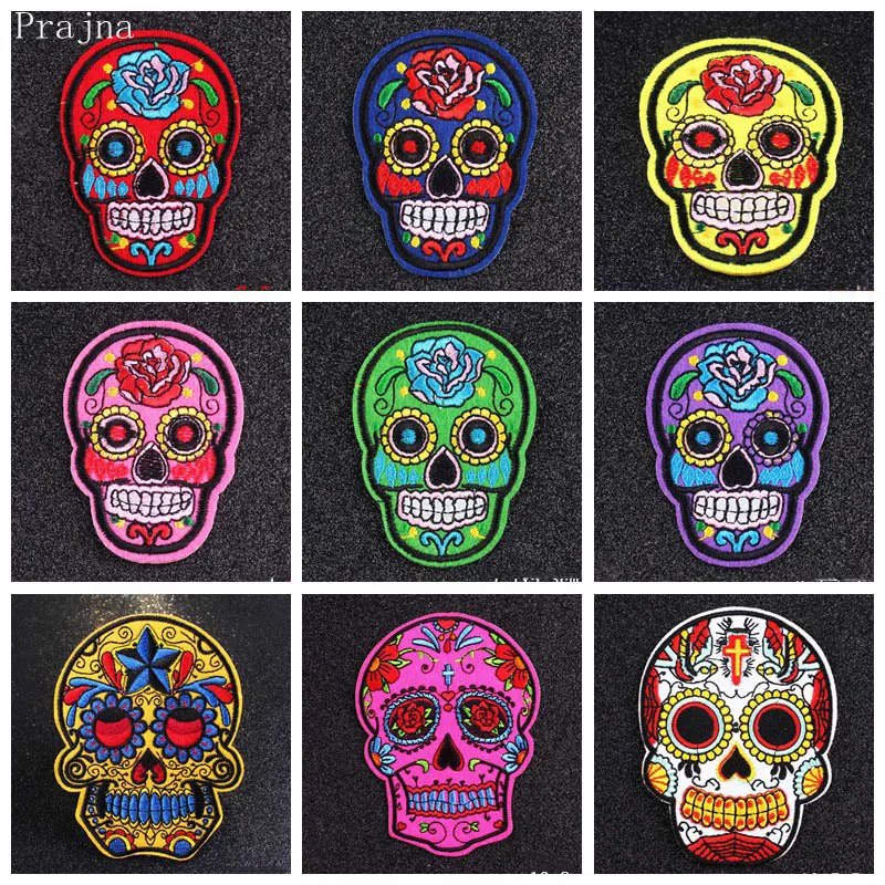 Патчи Prajna с изображением сахарного черепа нашивки вышивкой утюгом для одежды