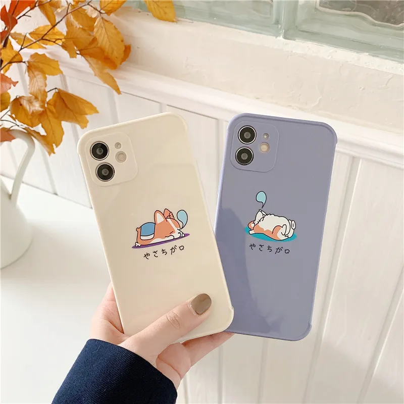 

Cute Cartoon Dog Corgi Phone Case For iphone 11 Pro max 12 mini XS MAX XR 7 X 8Plus Anti-fall Silicone Soft TPU Back Cover Bag