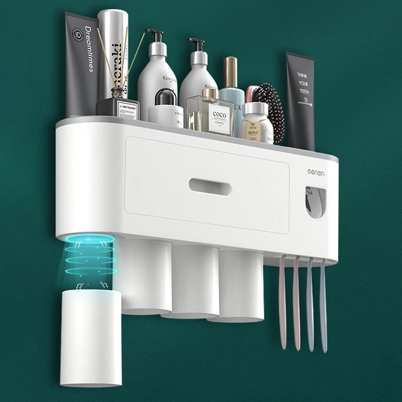 AHAWILL New Magnetic Adsorption Toothbrush Holder Inverted Cup Automatic Toothpaste Squeezer Dispenser Home Bathroom Product | Дом и сад