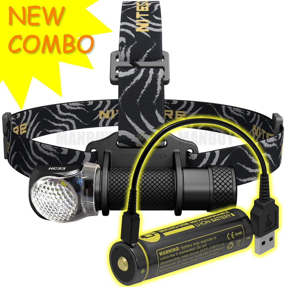 Nitecore Новый комбинированный HC33 фара головного света + 18650 зарядка USB Порты и разъёмы Батарея Водонепроницаемый фонарик Открытый Отдых Охота Поиск путешествия  военно - тактическое правоприменение 