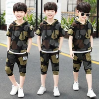 boys summer kids clothes sets 6 8 10 12 14 years boy sport suit camouflage short sleeve t shirtpants teenager boys clothing set