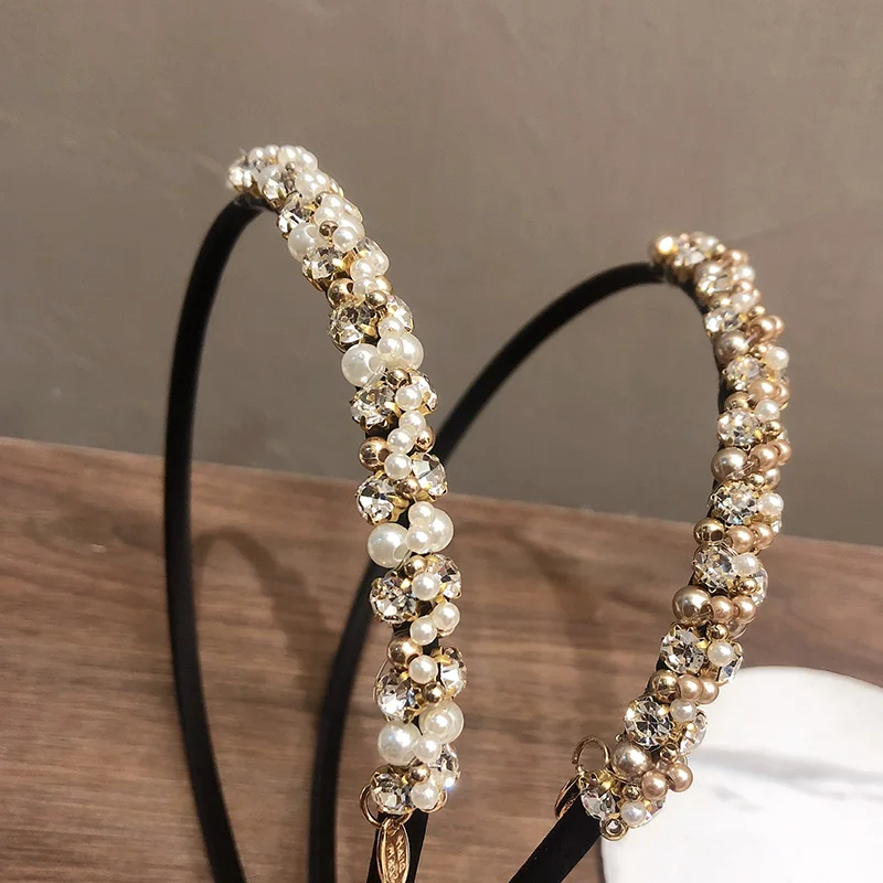 Korea Vintage Baroque Hairband Women White Champagne Rhinestone Headband Elegant Court Hair Accessories Hearwear Party Gifts |