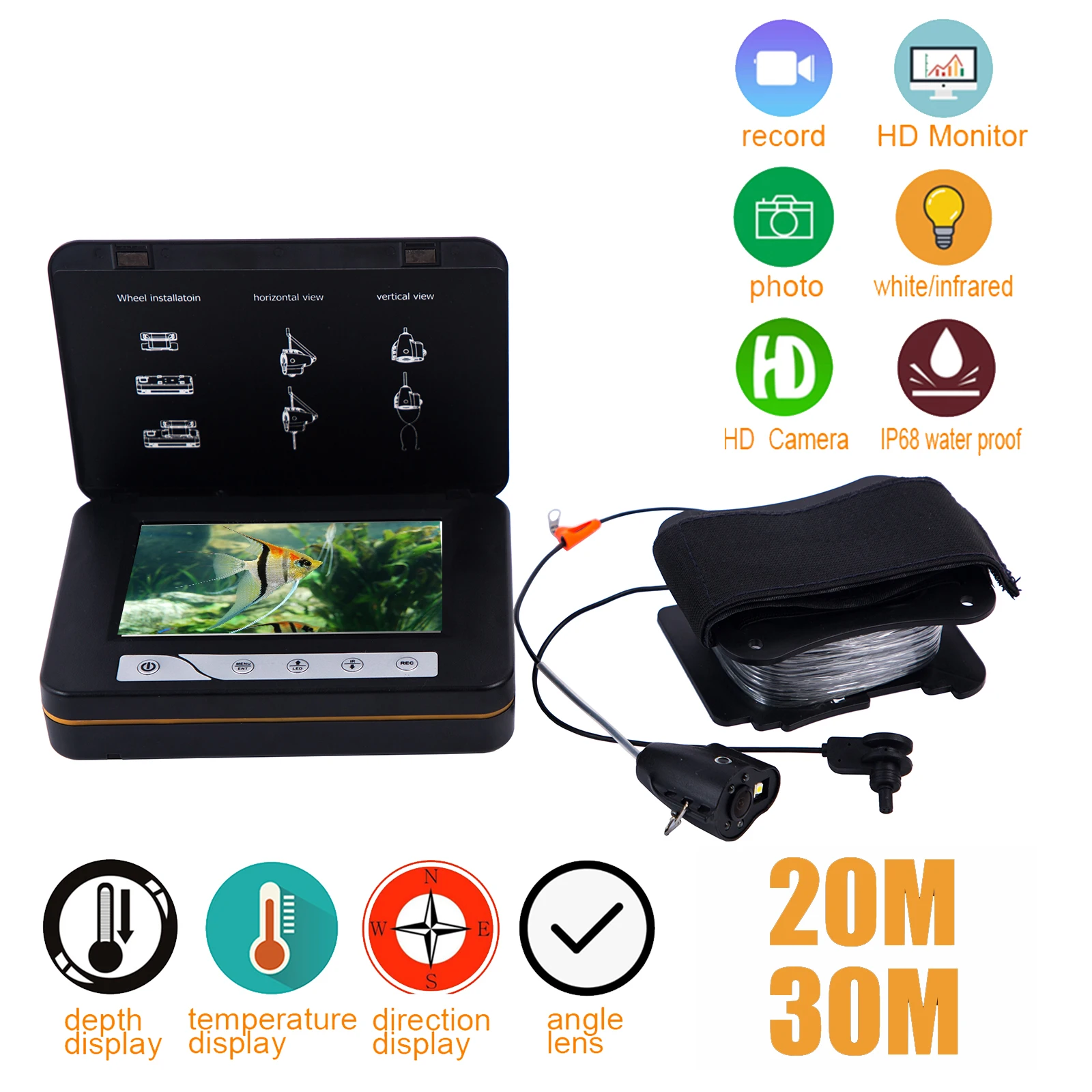 Подводная рыболокатор WF15 5 дюймовый цветной монитор 15 м с функцией DVR