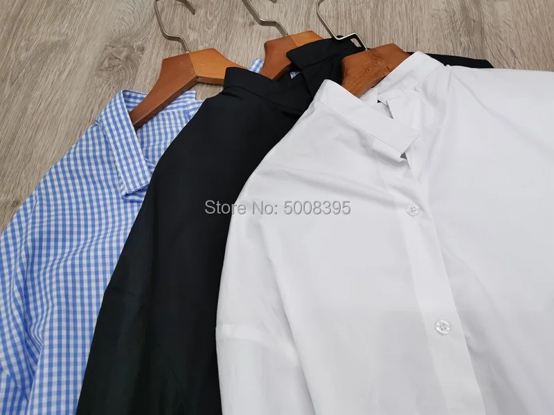 Асимметричная хлопковая рубашка большого размера с воротником стойкой длинными