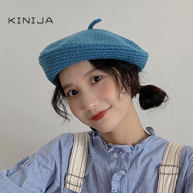 Women Beret autumn and winter craft hat felt hair decoration British retro wool painter octagonal knitted Walking Cap | Аксессуары для
