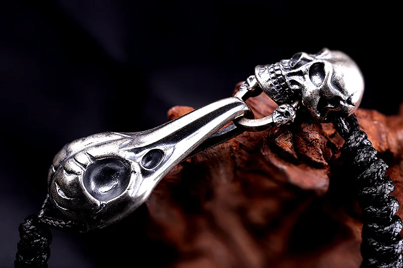 Реальные 925 серебро Цвет браслет для мужчин в стиле ретро шнур &quotчереп&quot мужские