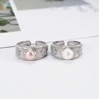 s925 european and american new fashion personality silver ring female simple trendy pearl ring silver holding hand jewelry