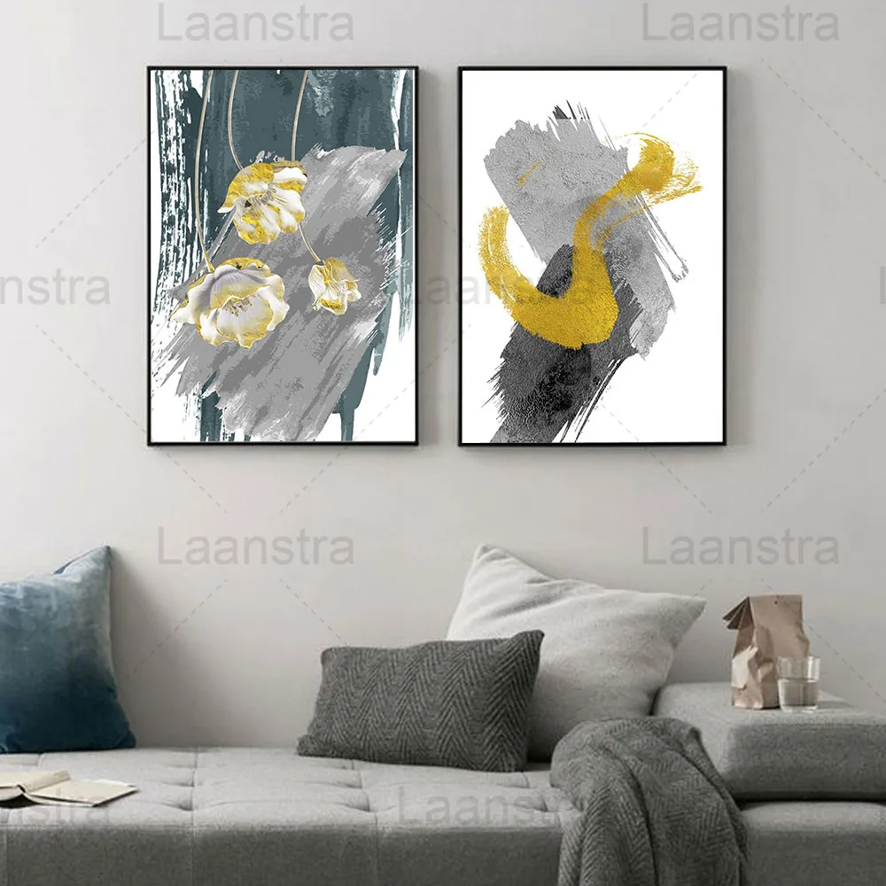 

Abstract Color Home Decoration Painting Marble Shading Living Room Wall Canvas Poster Gray Brush Texture Golden Bedroom Print