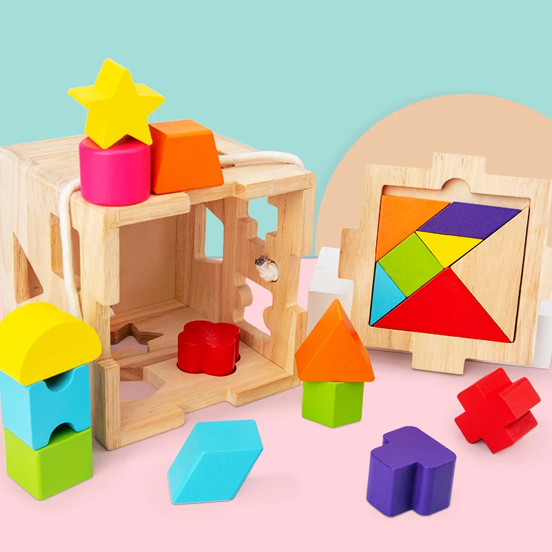 12 отверстий Детские деревянные игрушки Монтессори геометрическая форма