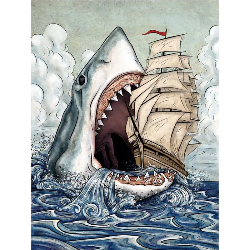 

Horror Shark Diamond Art Painting Full Square/Round Drill Cross Stitch Mosaic 5D DIY Crystal Embroidery Craft Home Decor