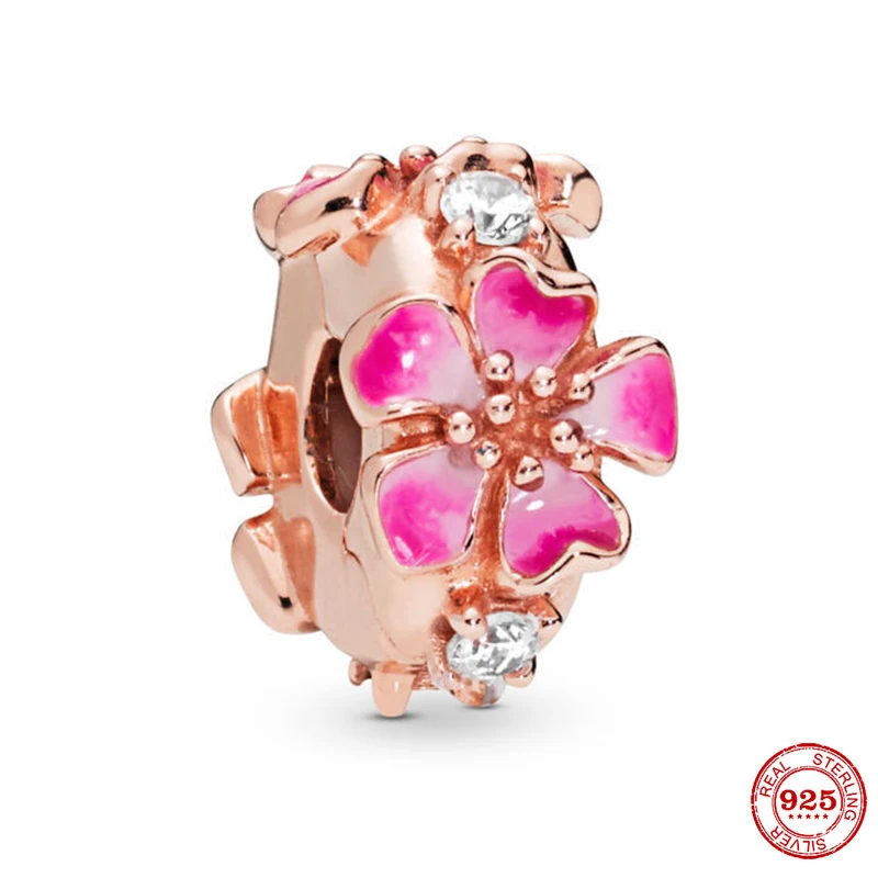 Женский браслет из серебра 925 пробы с розовой маргариткой