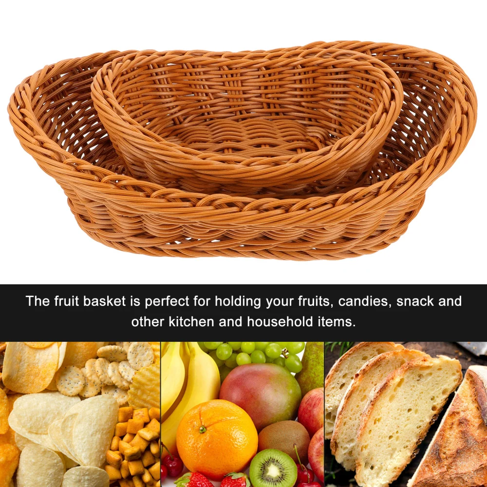 

2pcs Imitation Rattan Woven Bread Fruit Baskets Desktop Food Storage Baskets