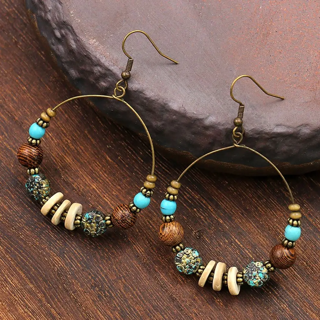 

6 Pairs Pendant Earrings Fashion Retro Hoop Bead Charm Earrings Dangle Earrings