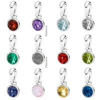 authentic 925 sterling silver month droplet birthstone with crystal charm beads fit pandora bracelet necklace jewelry