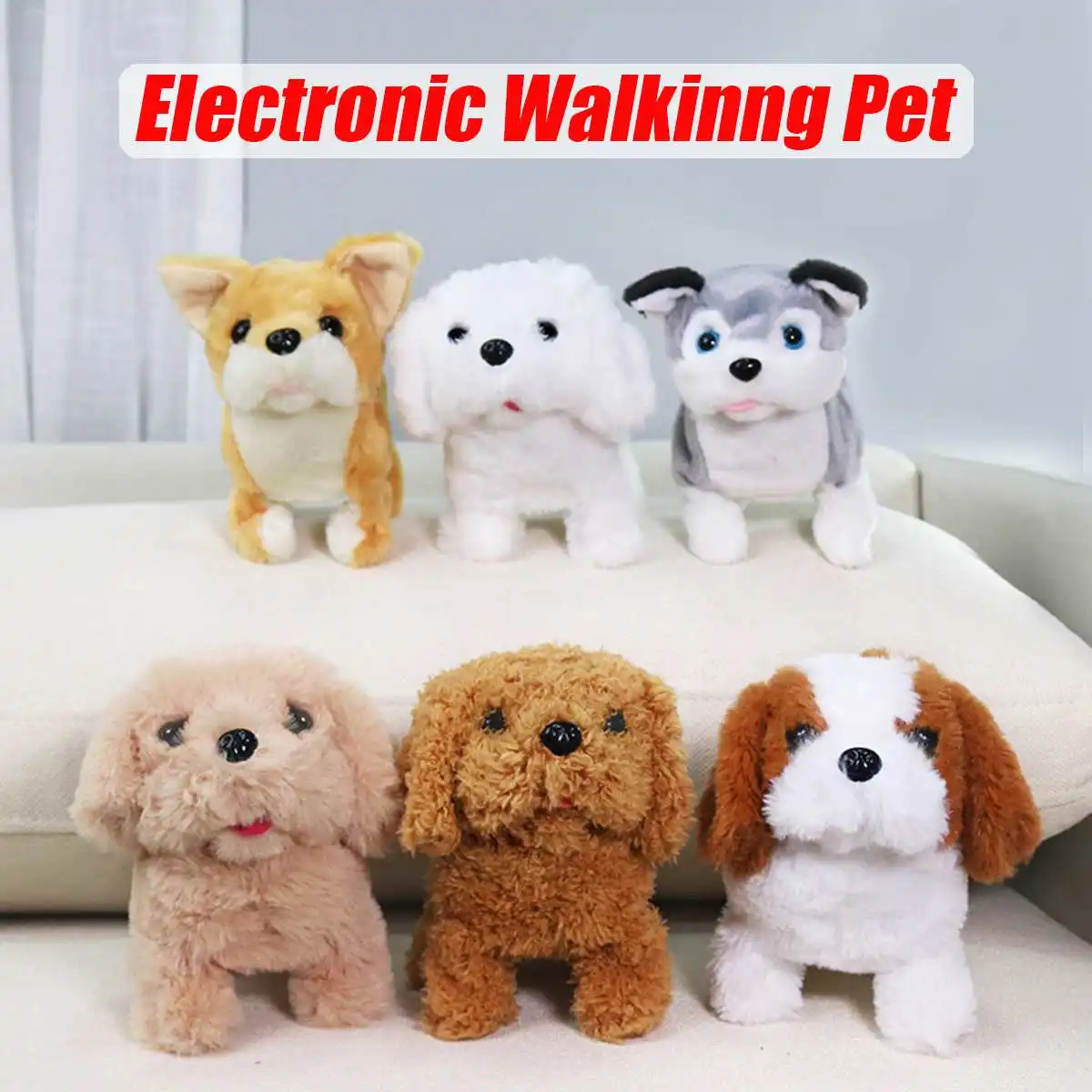

Милая плюшевая электронная собака, интерактивные электронные питомцы, собака-робот, лающая, светящаяся гуляющая электронная игрушка, собак...