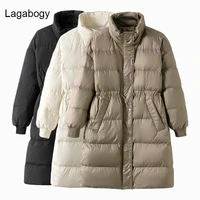 lagabogy 2021 new winter stand collar long women white duck down jacket female loose windproof khaki parka thick warm snow coat