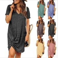 2021 womens dress with flannel cuffs round neck short sleeve side knot