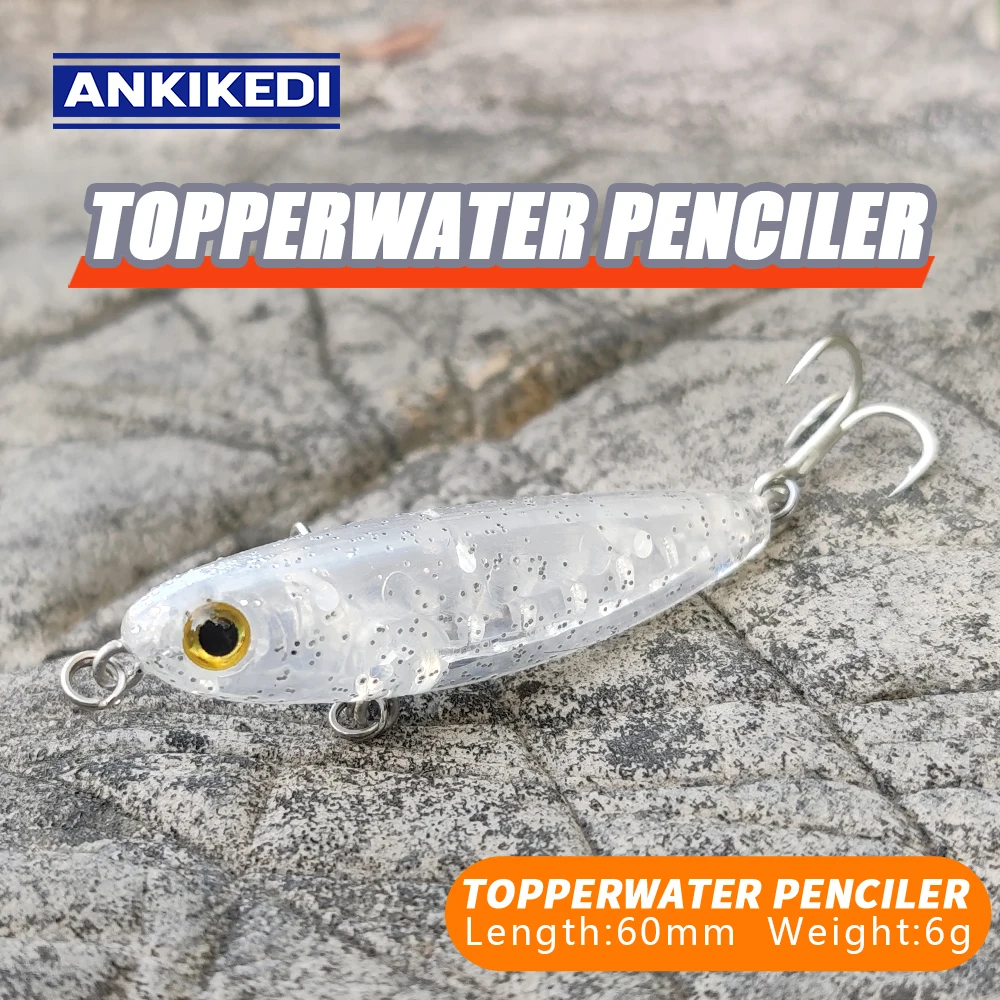 

ANKIKEDI Topwater Pencil Fishing Lure 60mm 6.0g Surface Floating Bait Top Water Lures for fishing seabass pike feeder