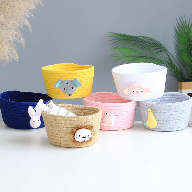 

Cartoon Animals Hand Woven Storage Basket Kids Toys Desktop Organizer Sundries Storage Box Laundry Baskets 16*9CM 1Pcs