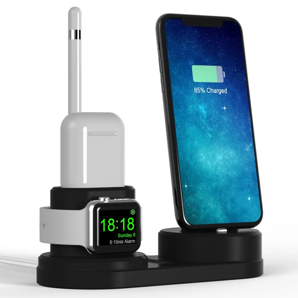 4 в 1 для iWatch зарядное устройство подставка держатель Iphone X/8 Plus/7/6/SE силиконовая