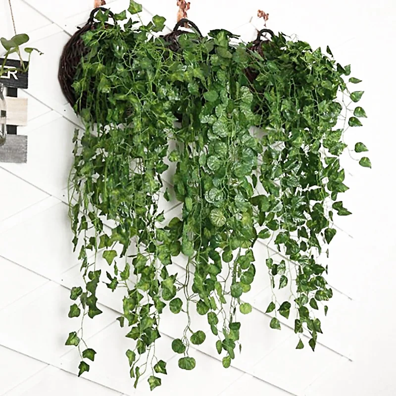 90cm Artificial Green Plants Wall Hanging Ivy Leaves Radish Seaweed Grape Fake Flowers Vine Home Garden Wall Party Wedding Decor