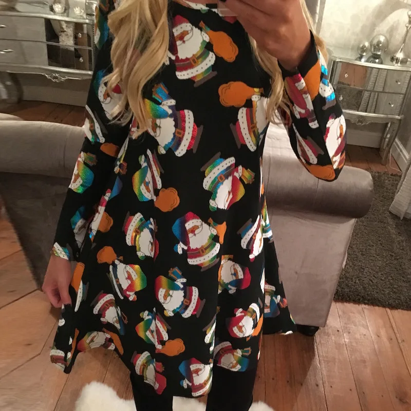 Lugentolo женские платья модные осенние и зимние Рождественская серия с принтом