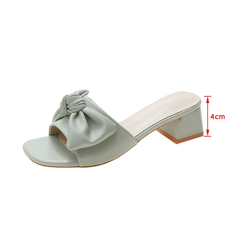 

Women's Slippers PU Square Toe Butterfly Knot Solid Platform Female Slides Fashion Elegant Sweet Outside Ladies Summer Shoes