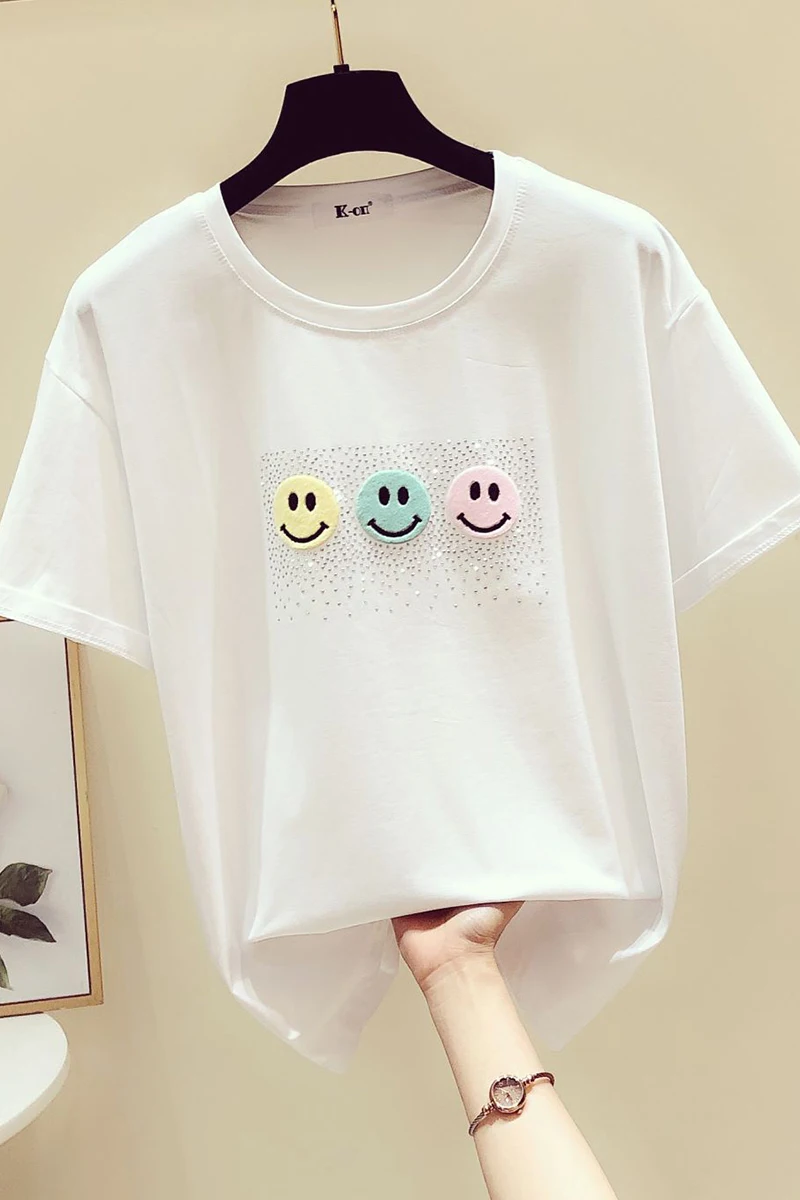 

Korean Fashion Diamonds Cartoon Graphic T Shirts O-neck Tube Top Tee Shirt Women's T-shirt DM001