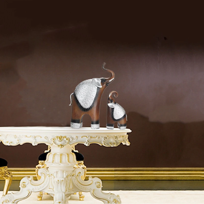 2pcs/Set Europe Resin Wood Grain Statues Decoration Elephant Statue Souvenir Living Room Ornament Gifts Modern | Дом и сад