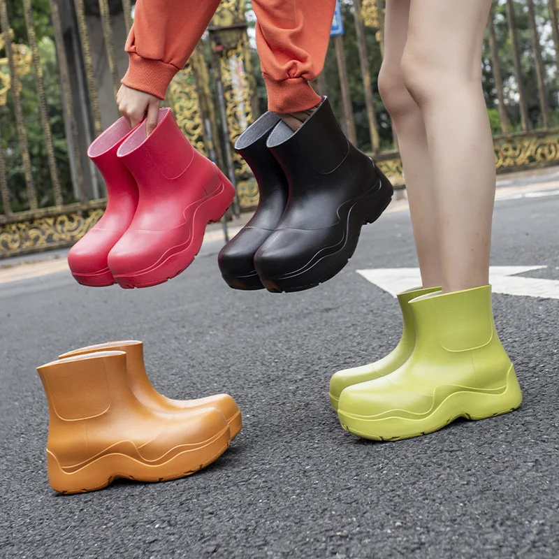 

New Brand Women Rain Boots New Rubber Ladies Walking Waterproof Ankle Rainboots Casual Thick Bottom Short Boot 78u