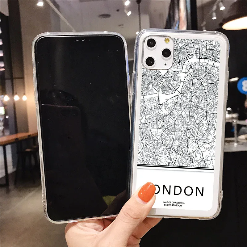 Прозрачный мягкий чехол для телефона с картой мира iPhone 11 12 13 Pro XS Max XR X SE 2020 7 8 plus Ins