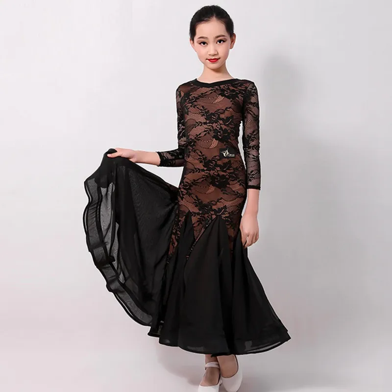 Бальные танцы платье девушки Вальс Кружева танцевальная одежда Испанский